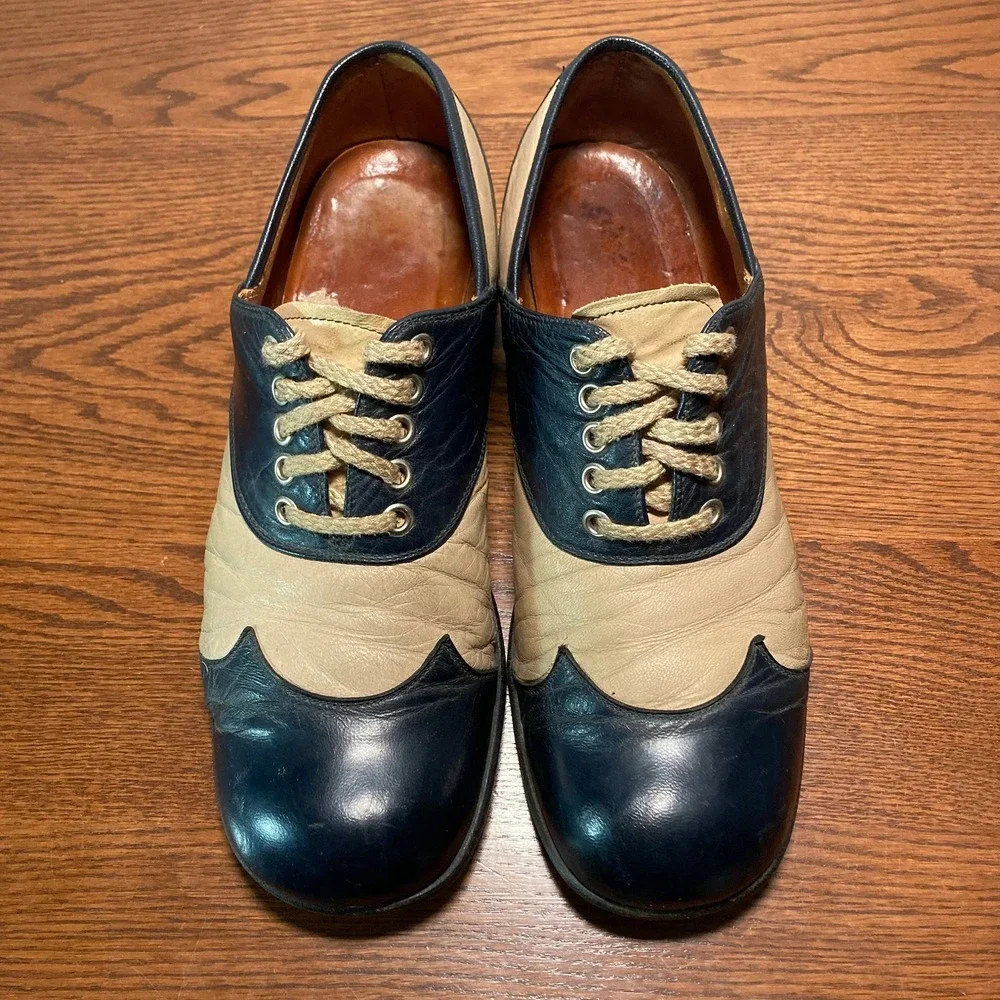 1970s Two Tone Platform Disco Italian Derbies Double Wingtip Chunky Womens 6.5 W